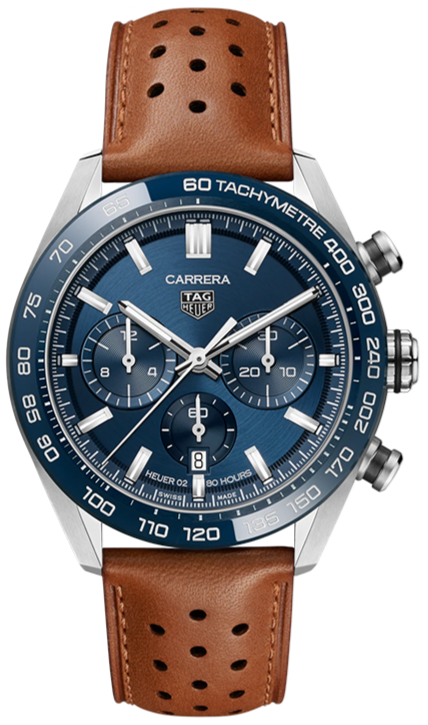 Tag Heuer Carrera Automatic Chronograph Blue Dial Brown Leather Strap Watch for Men - CBN2A1A.FC6537 Buy Now By Tag Heuer