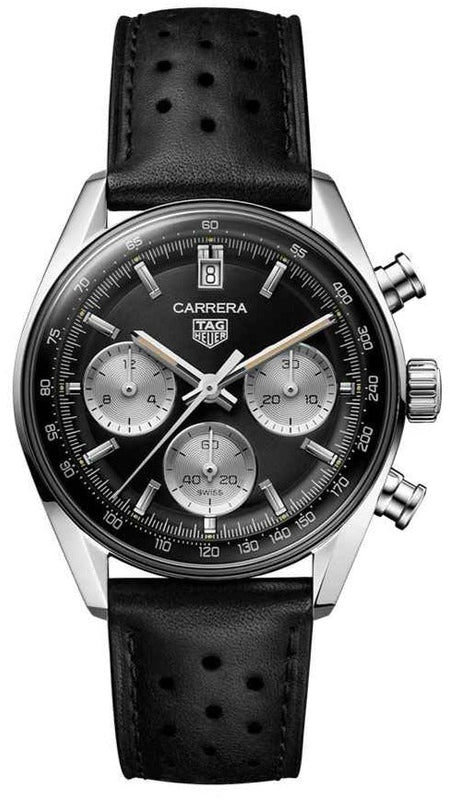 Tag Heuer Carrera Automatic Chronograph Black Dial Black Leather Strap Watch for Men - CBS2210.FC6534 Buy Now By Tag Heuer