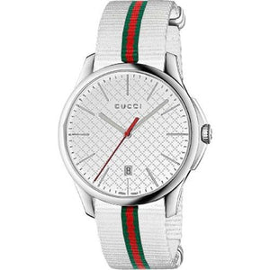 Gucci G Timeless Quartz White DIal White NATO Strap Watch For Men - YA126322 Buy Now By Gucci