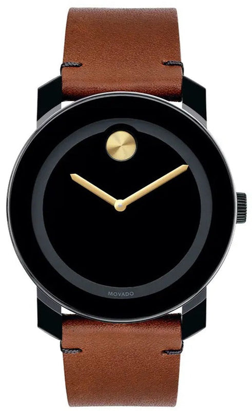 Movado Bold Black Dial Brown Leather Strap Watch For Men - 3600305 Buy Now By Movado