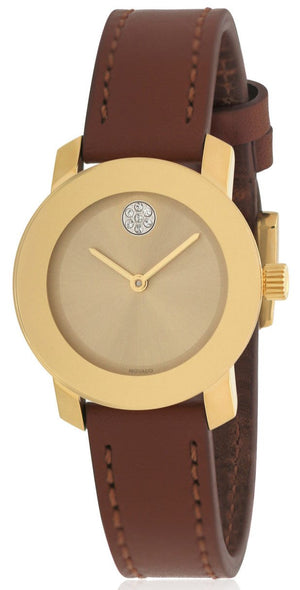 Movado Bold Gold Dial Brown Leather Strap Watch for Women - 3600437 Buy Now By Movado