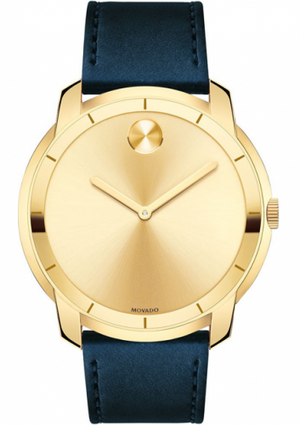 Movado Bold Gold Dial Blue Leather Strap Watch For Men - 3600469 Buy Now By Movado