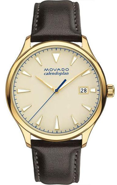 Movado Heritage Calendoplan Beige Dial Brown Leather Strap Watch for Men - 3650003 Buy Now By Movado