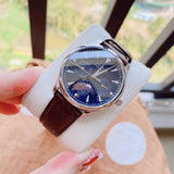 Movado Heritage Moonphase Blue Dial Brown Leather Strap Watch For Women - 3650009 Buy Now By Movado