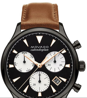 Movado Heritage Calendoplan Chronograph Black Dial Brown Leather Strap Watch for Men - 3650022 Buy Now By Movado