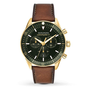 Movado Heritage Chronograph Green Dial Brown Leather Strap Watch For Men - 3650062 Buy Now By Movado