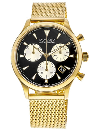 Movado Heritage Calendoplan Chronograph Black Dial Gold Mesh Strap Watch for Men - 3650098 Buy Now By Movado