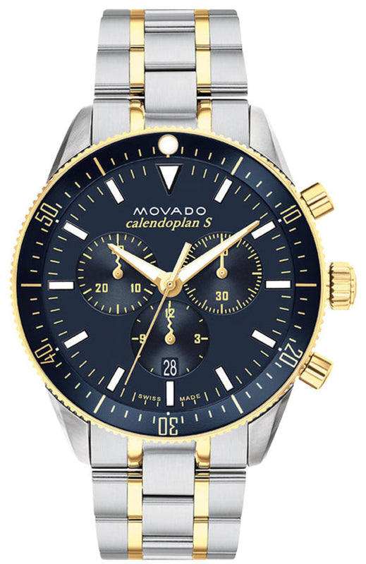 Movado Heritage Calendoplan Chronograph Blue Dial Two Tone Steel Strap Watch For Men - 3650126 Buy Now By Movado