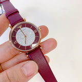 Emporio Armani Gianni T Bar Crystals Maroon Dial Maroon Leather Strap Watch for Women - AR11487 Buy Now By Emporio Armani