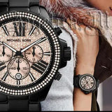 Michael Kors Wren Chronograph Gold Diamonds Dial Black Steel Strap Watch for Women - MK5879 Buy Now By Michael Kors