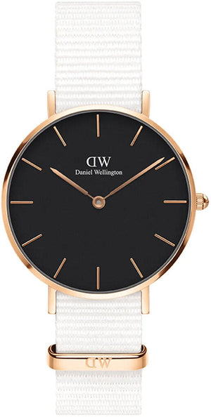 Daniel Wellington Classic Petite Dover Black Dial White NATO Strap Watch For Women - DW00100312 Buy Now By Daniel Wellington