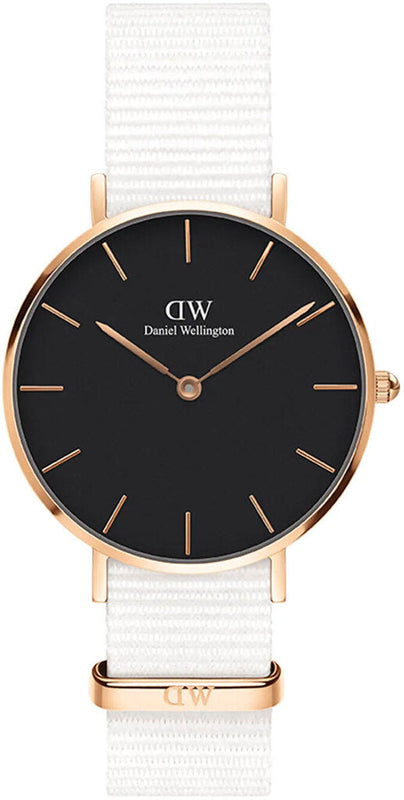 Daniel Wellington Classic Petite Dover Black Dial White NATO Strap Watch For Women - DW00100312 Buy Now By Daniel Wellington