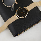Daniel Wellington Classic Petite Black Dial Gold Mesh Bracelet Watch For Women - DW00100347 Authentic Buy Shop Now
