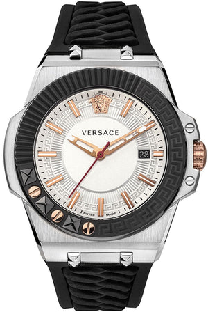 Versace Chain Reaction Quartz White Dial Black Rubber Strap Watch for Men - VEDY00219 Buy Now By Versace