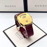 Gucci Grip Quartz Gold Dial Maroon Leather Strap Watch For Women - YA157413 Buy Now By Gucci