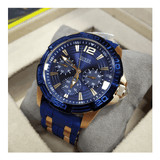 Guess Oasis Blue Dial Blue & Rose Gold Stainless Steel Strap Watch For Men - W0366G4 Buy Now By Guess