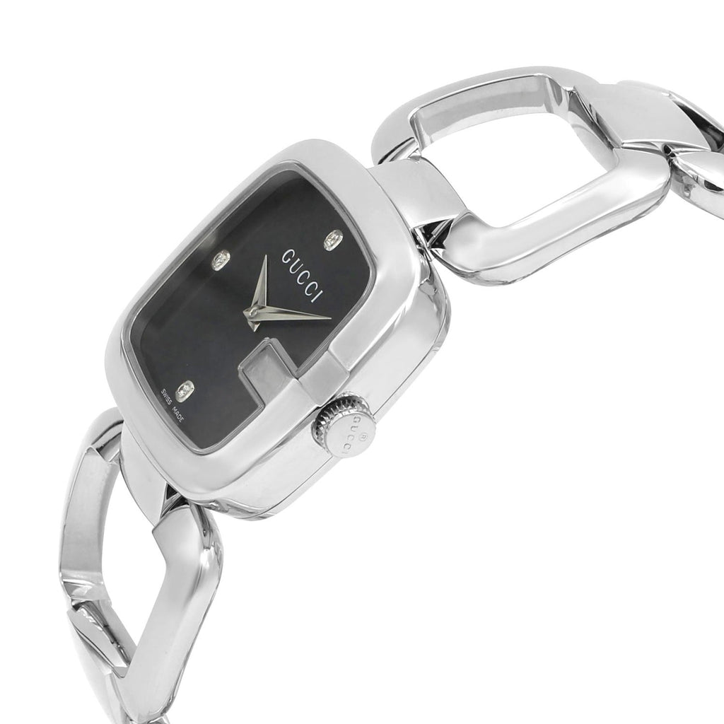 Gucci G Diamonds Black Dial Silver Steel Strap Watch For Women - YA125509 Buy Now By Gucci