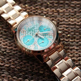 Guess Mini Sunrise Multi Function Analog Turquoise Dial Rose Gold Steel Strap Watch For Women - W0448L8 Buy Now By Guess
