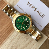 Versace Hellenyium GMT Green Dial Two Tone Steel Strap Watch for Men - V11050015 Buy Now By Versace
