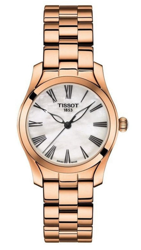 Tissot T Wave Mother of Pearl Dial Rose Gold Steel Strap Watch For Women - T112.210.33.113.00 Buy Now By Tissot