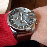 Diesel Mega Chief Chronograph Black Dial Brown Leather Strap Watch For Men - DZ4290 Buy Now By Diesel