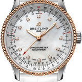 Breitling Navitimer Automatic 35 Mother of Pearl Dial White Leather Strap Watch for Women - U17395211A1P3 Buy Now By Breitling