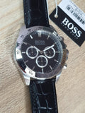 Hugo Boss Ikon Black Dial Black Leather Strap Watch for Men - 1513178