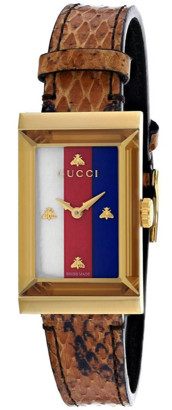 Gucci G-Frame Mother of Pearl Dial Brown Leather Snakeskin Strap Watch For Women - YA147402 Buy Now By Gucci