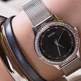 Guess Chelsea Crystals Black Dial Silver Mesh Bracelet Watch For Women - W0647L5 Buy Now By Guess