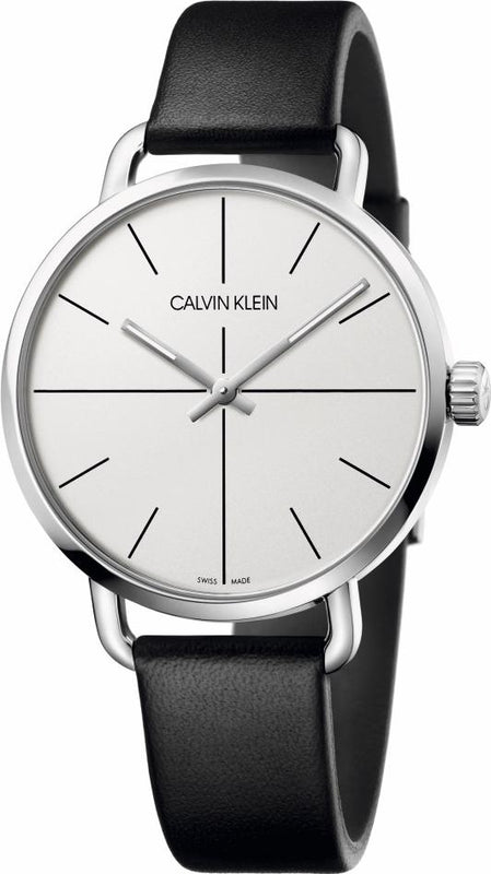 Calvin Klein Even Silver Dial Black Leather Strap Watch for Men - K7B211CY Buy Now By Calvin Klein