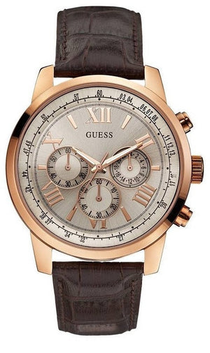 Guess Horizon Quartz Champagne Dial Brown Leather Strap Watch For Women - W0380G4 Buy Now By Guess