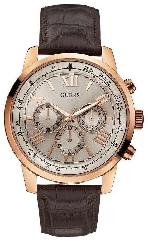 Guess Horizon Quartz Champagne Dial Brown Leather Strap Watch For Women - W0380G4 Buy Now By Guess