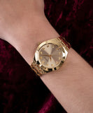 Guess Crystalline Diamonds Gold Dial Gold Steel Strap Watch for Women - GW0114L2 Buy Now By Guess