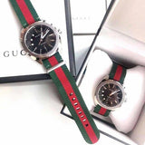Gucci GG2570 Quartz Black Dial Green & Red Nylon Strap Watch For Men - YA142305 Buy Now By Gucci