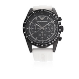 Emporio Armani Sportivo Chronograph Black Dial White Rubber Strap Watch For Men - AR6112 Buy Now By Emporio Armani