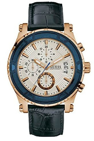 Guess Pinnacle Chronograph White Dial Blue Leather Strap Watch For Men - W0673G6 Buy Now By Guess