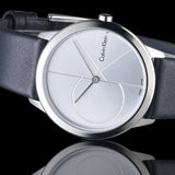 Calvin Klein Minimal Silver Dial Black Leather Strap Watch for Men - K3M221CY Buy Now By Calvin Klein