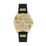 Guess Queen Quartz Gold Dial Black Silicone Strap Watch For Women - GW0536L3 Buy Now By Guess