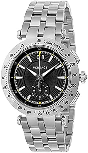 Versace V-Race Sport Black Dial Silver Steel Strap Watch for Men - VAH010016 Buy Now By Versace
