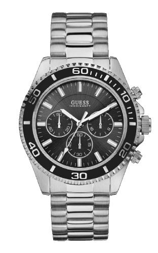 Guess Chaser Chronograph Black Dial Silver Steel Strap Watch for Men - W0170G1 Buy Now By Guess