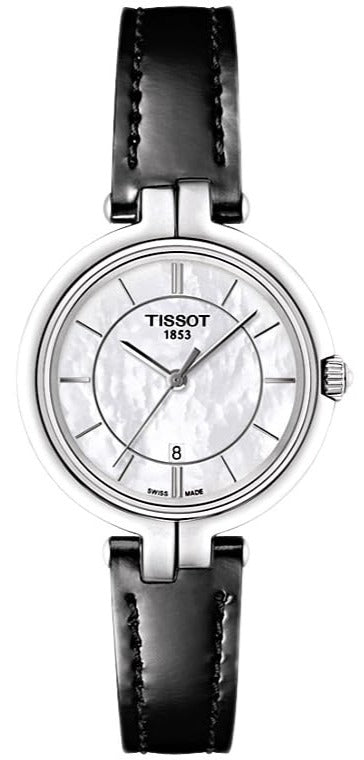 Tissot T Lady Flamingo Mother of Pearl White Dial Black Leather Strap Watch for Women - T094.210.16.111.00 Buy Now By Tissot