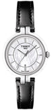 Tissot T Lady Flamingo Mother of Pearl White Dial Black Leather Strap Watch for Women - T094.210.16.111.00