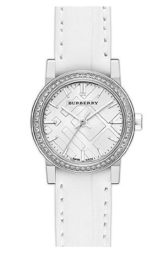 Burberry The City Diamonds Silver Dial White Leather Strap Watch for Women - BU9221 Buy Now By Burberry