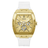Guess Phoenix Multifunction Gold Dial White Leather Strap Watch for Men - GW0202G6 Buy Now By Guess