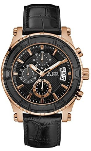 Guess Pinnacle Chronograph Quartz Black Dial Black Leather Strap Watch For Men - W0673G5 Buy Now By Guess