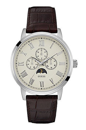 Guess Delancy Quartz White Dial Brown Leather Strap Watch For Men - W0870G1 Buy Now By Guess
