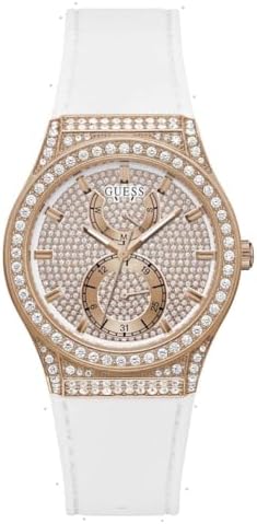 Guess Sport Multifunction Crystals Rose Gold Dial White Rubber Strap Watch For Women - GW0439L3 Buy Now By Guess