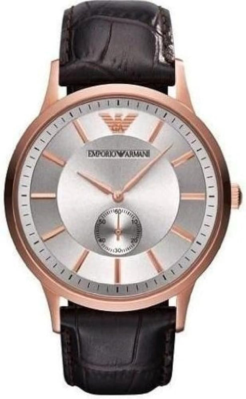 Emporio Armani Classic Analog Silver Dial Brown Leather Strap Watch For Men - AR9101 Buy Now By Emporio Armani