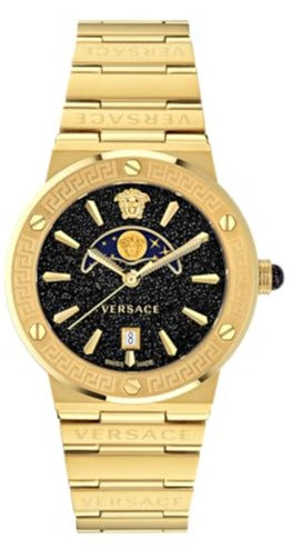Versace Greca Moonphase Quartz Black Dial Gold Steel Strap Watch for Men - VE7G00323 Buy Now By Versace