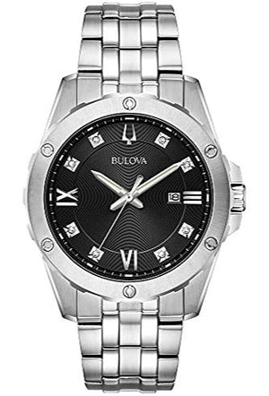 Bulova Diamond Accent Black Dial Silver Steel Strap Watch for Men - 96K106 Buy Now By Bulova
